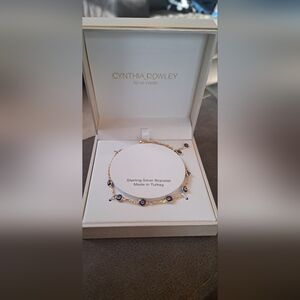 Cynthia Rowley New York Dark Royal Blue Evil Eye Bracelet Yellow Sterling Silver